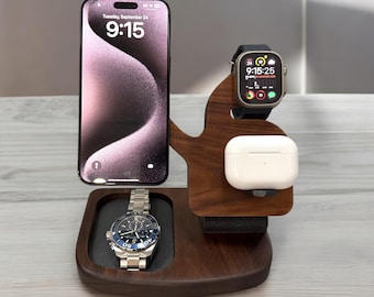 3-in-1 Wooden MagSafe Charging Dock: iPhone, AirPods, Apple Watch