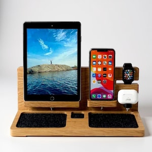 Luxury 4-in-1 Apple Charging Station | Handcrafted iPad, iPhone, AirPods & Apple Watch Dock | Canadian Walnut Organizer |