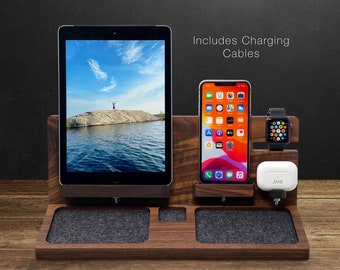 Apple Workstation, Handmade iPad Charging Station, iPhone 15 Apple Dock, Apple Watch Charger, Mothers Day, Nightstand Dock, Fathers Day Gift