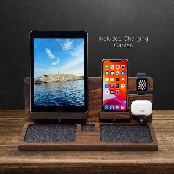 Apple Workstation, Handmade iPad Charging Station, iPhone 15 Apple Dock, Apple Watch Charger, Mothers Day, Nightstand Dock, Fathers Day Gift