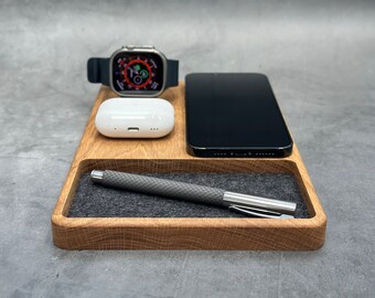 3-in-1 Walnut Charging Dock for iPhone, Apple Watch, AirPods - MagSafe Organizer