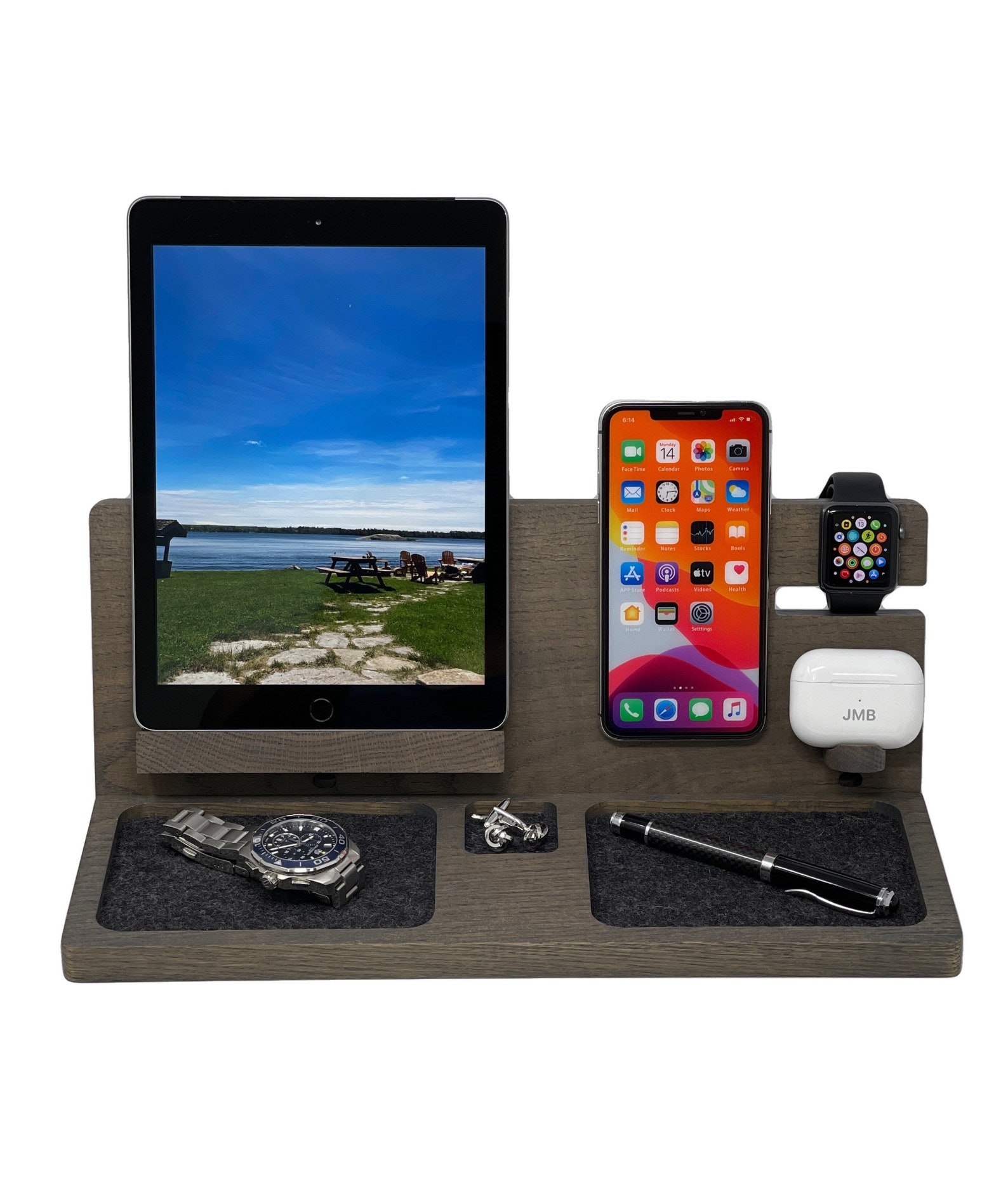 IPAD WORKSTATION MagSafe Phone Stand Wooden Charging Dock Etsy