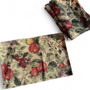 Vintage Tapestry Placemats Set of 5 – Boho Floral Fruit Table Decor, Cottagecore Dining Kitchen Decor Rectangle