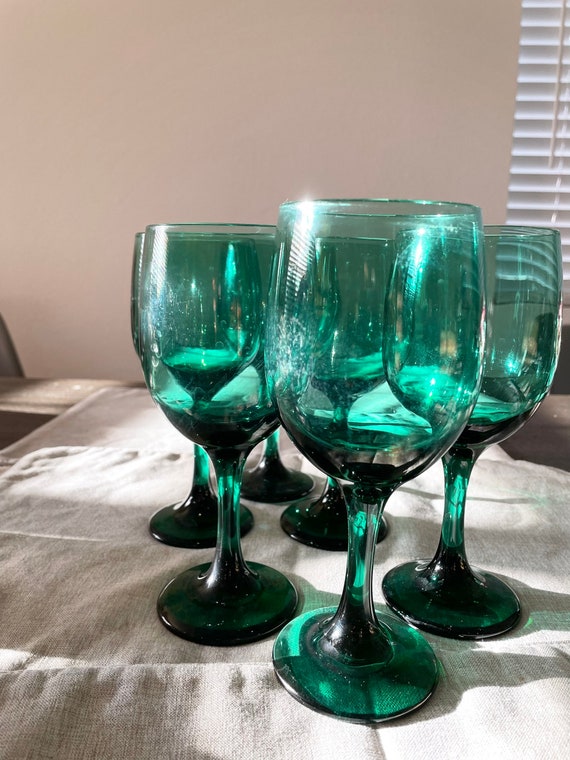 Set of 6 Dark Green Round Wine Glasses Bar Drinks Etsy