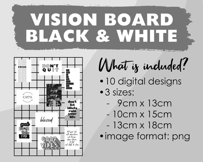 Vision Board Black & White Pack 10 Digital Images Wall Etsy