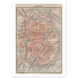 Mapa de la ciudad de Danzig 1890 Póster Mapa Vintage | Impresión de alta calidad para tu hogar