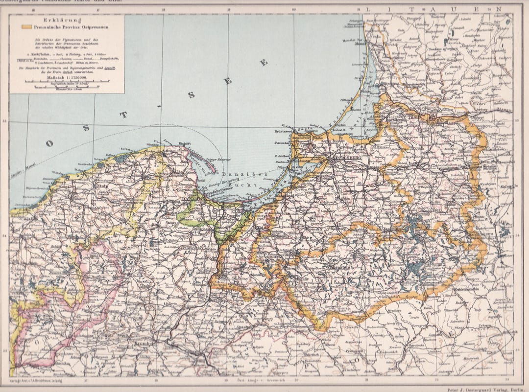 Map of East Prussia, Scale 1:1,750,000 (as of 1920) - Digital Download ...