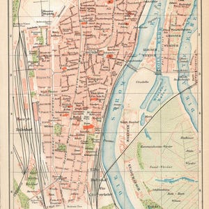 Casco antiguo de Magdeburgo y Werder. Escala 1:14.700. Plano histórico de la ciudad, circa 1895. Descarga digital, mapa antiguo, plantilla imprimible.