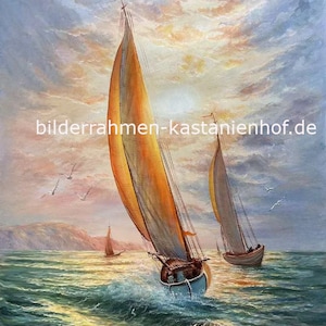 70 x 100 cm, Sailboat in the early evening, original painting,