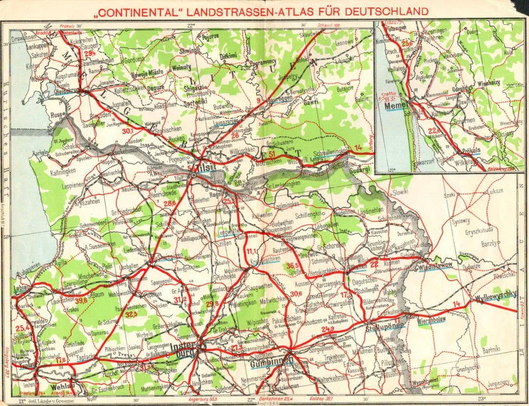 Map Atlas Scale Tilsit, 1929, Continental Road Atlas. Scale 1:500,000 – Digital ...