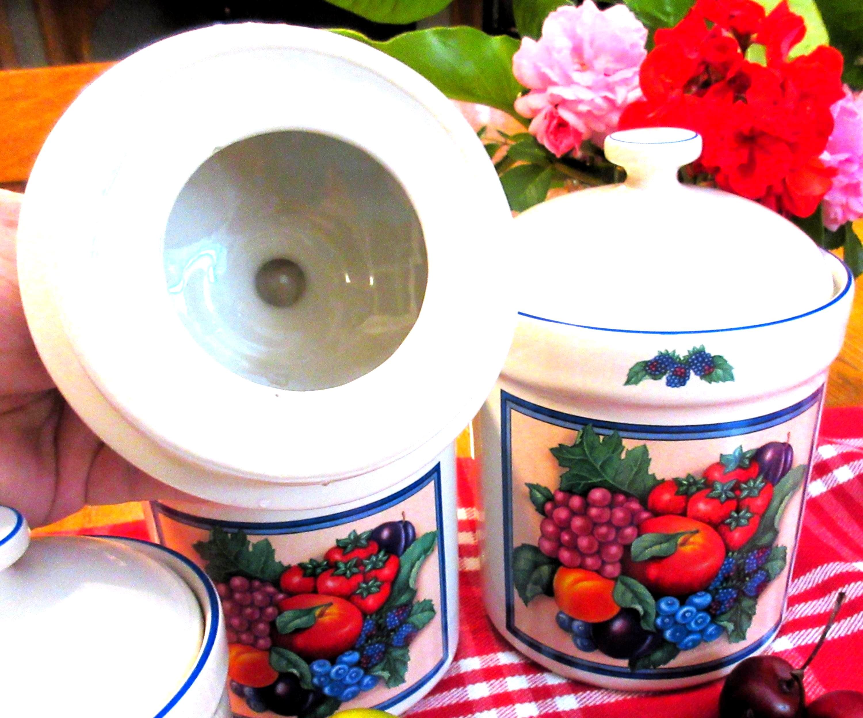 Vintage Keramik-Vorratsdosen-Set – Obstmotiv, Landhausküchen-Aufbewahrung, 3er-Set