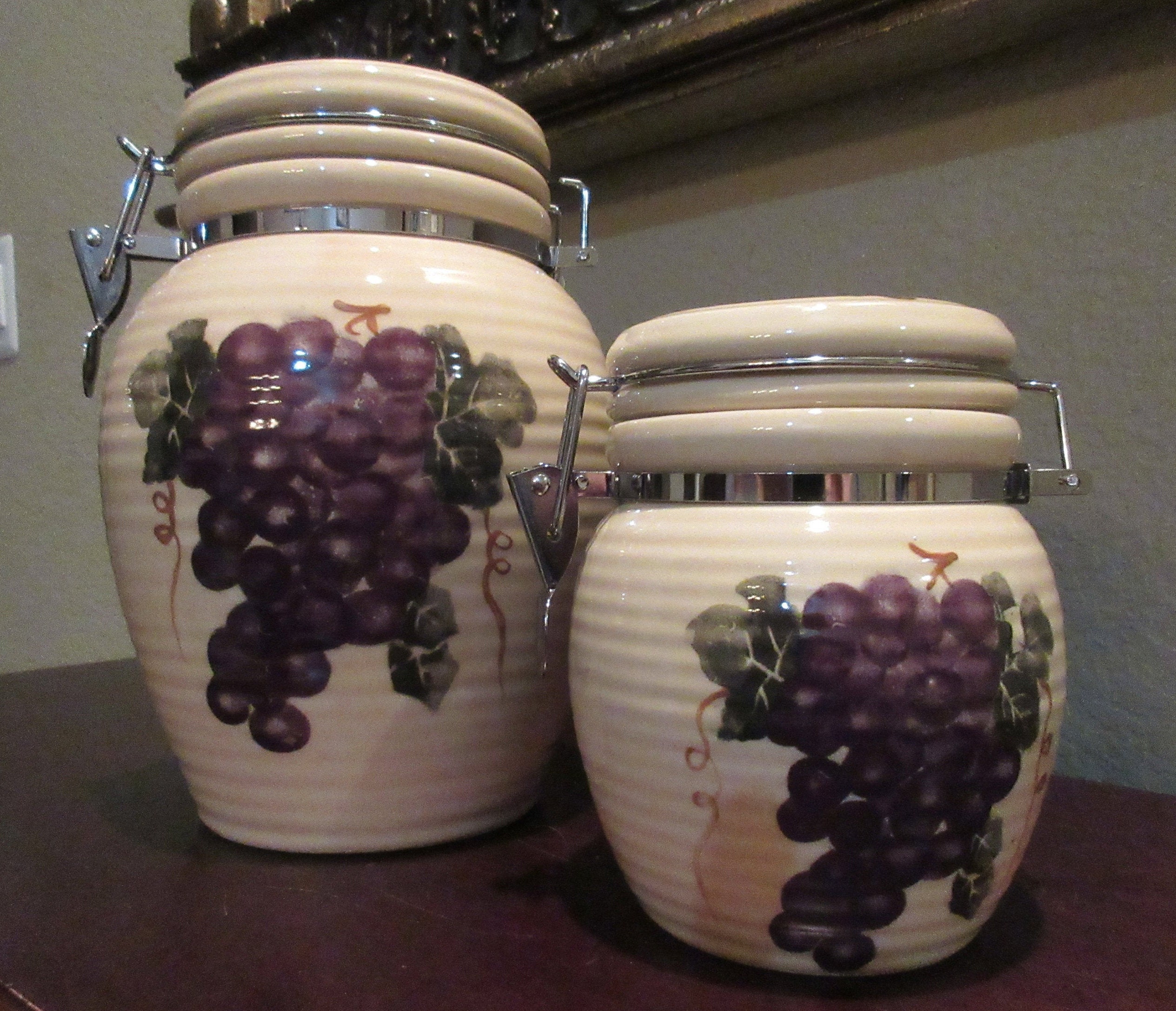 CANISTER SET 2 Purple Grapes Ceramic Handmade Cream | Etsy