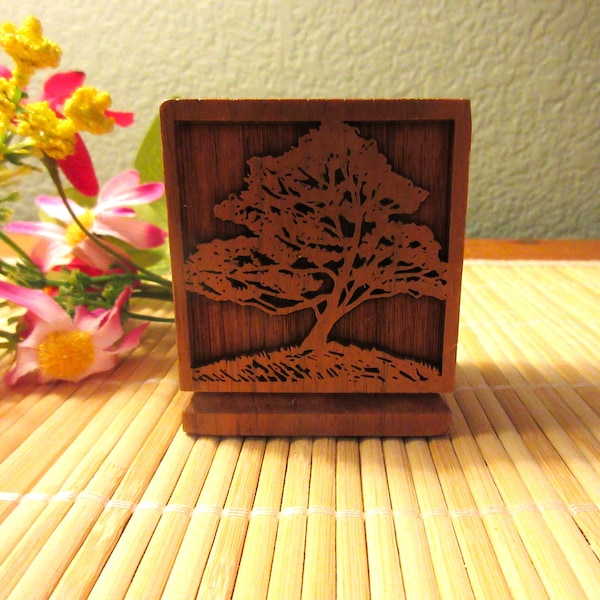 WOOD PAPER CLIP Holder, 2 3/4", American Walnut, Office Decor, Coastal Cypress Tree, Botanical, Vintage, Unique, Lovely Gift.,