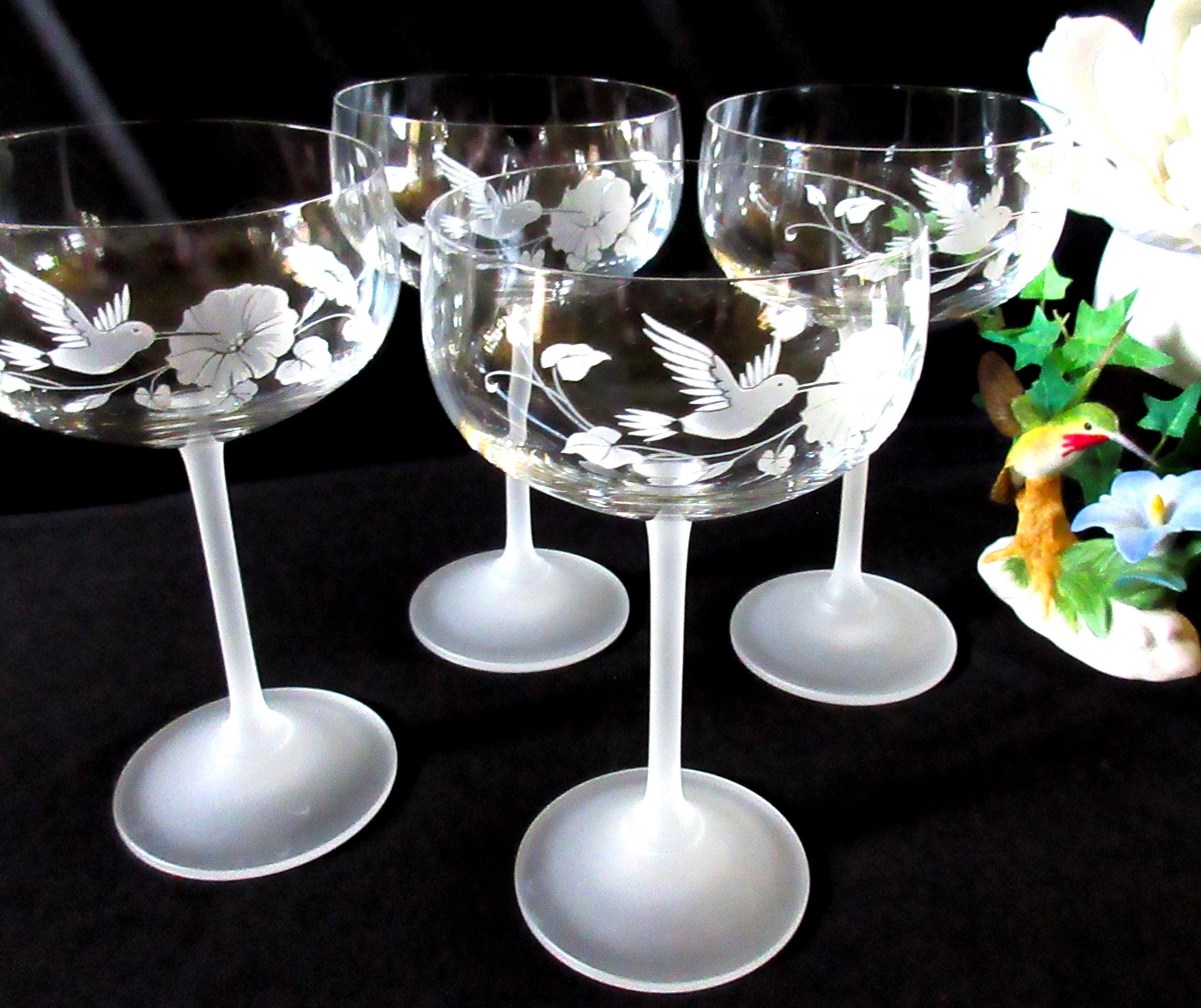 Vintage Avon Champagne Coupes: Frosted Crystal Hummingbird Glasses, Set ...