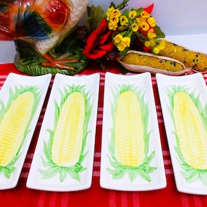 Vintage Lillian Vernon Corn Cob Trays, 4, White Ceramic, 9.25&quot;