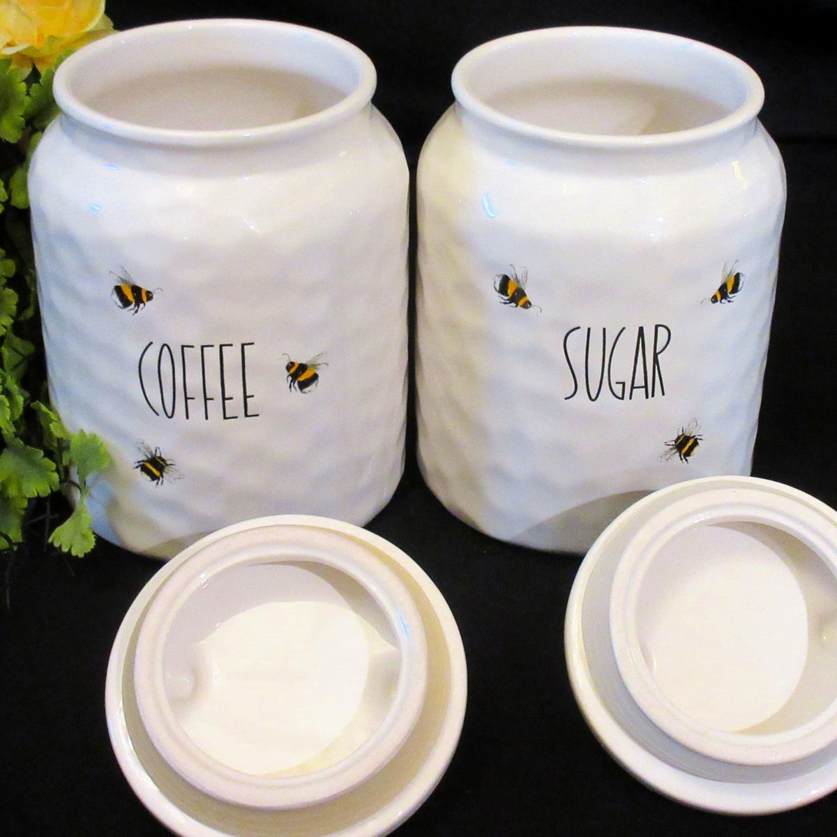 BEE CANISTERS, 2 , CERAMIC, 8, Made in England, White, Bumble Bees, Honeycomb, Coffee, Sugar, Storage, Kitchen, Pantry, Lovely Gift. - Etsy