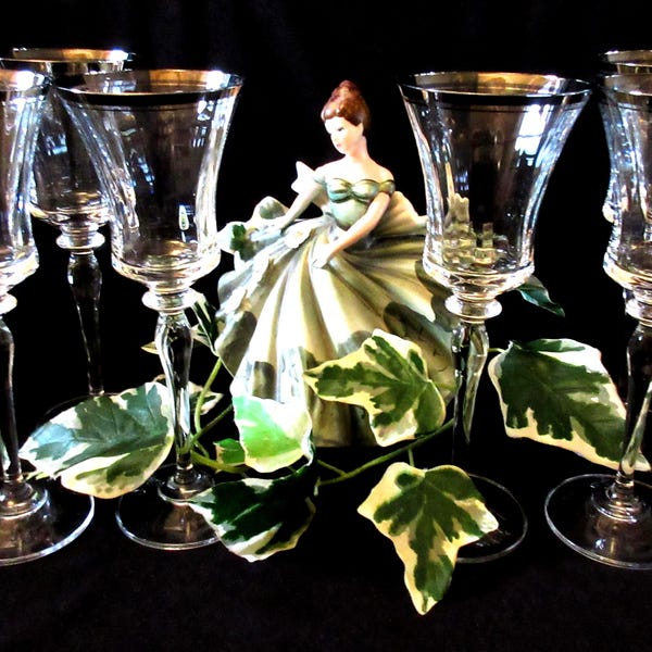 Vintage Mikasa Kristallweinkelche - Platinum Rim, Jamestown Muster, 8,75 "- 6er Set