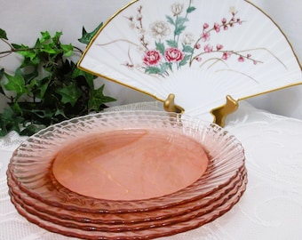 Platos llanos Arcoroc de cristal rosa con diseño en espiral, juego de 4, modelo "Rosaline", 21 cm (8,25").