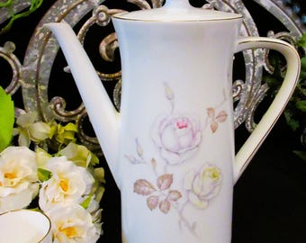 Baverian Coffee Pot, Johann Haviland, Porcelain, Gold Accents, 10"