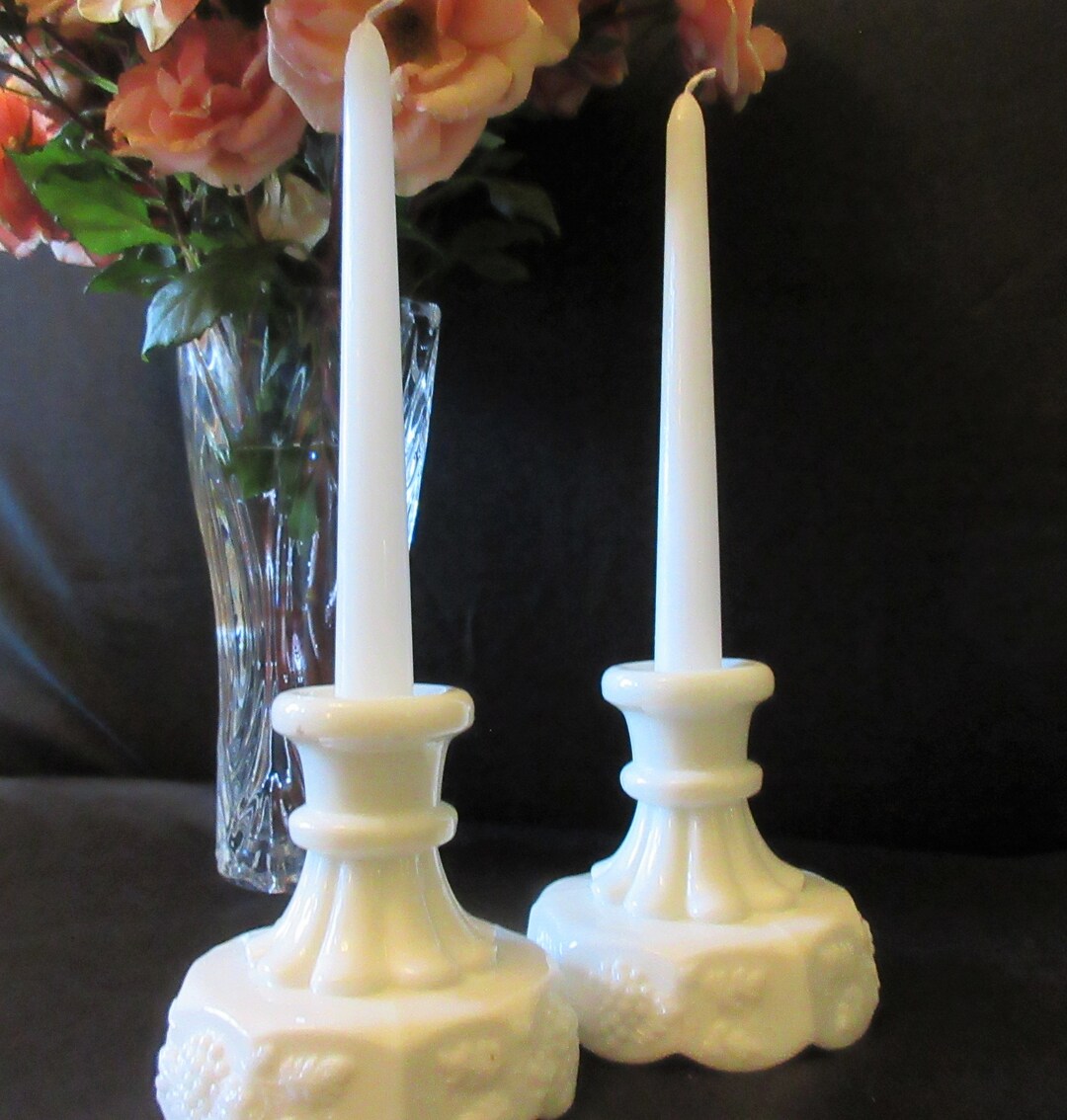 MILK GLASS Candlestick Holders 4 Vintage 1980's Etsy