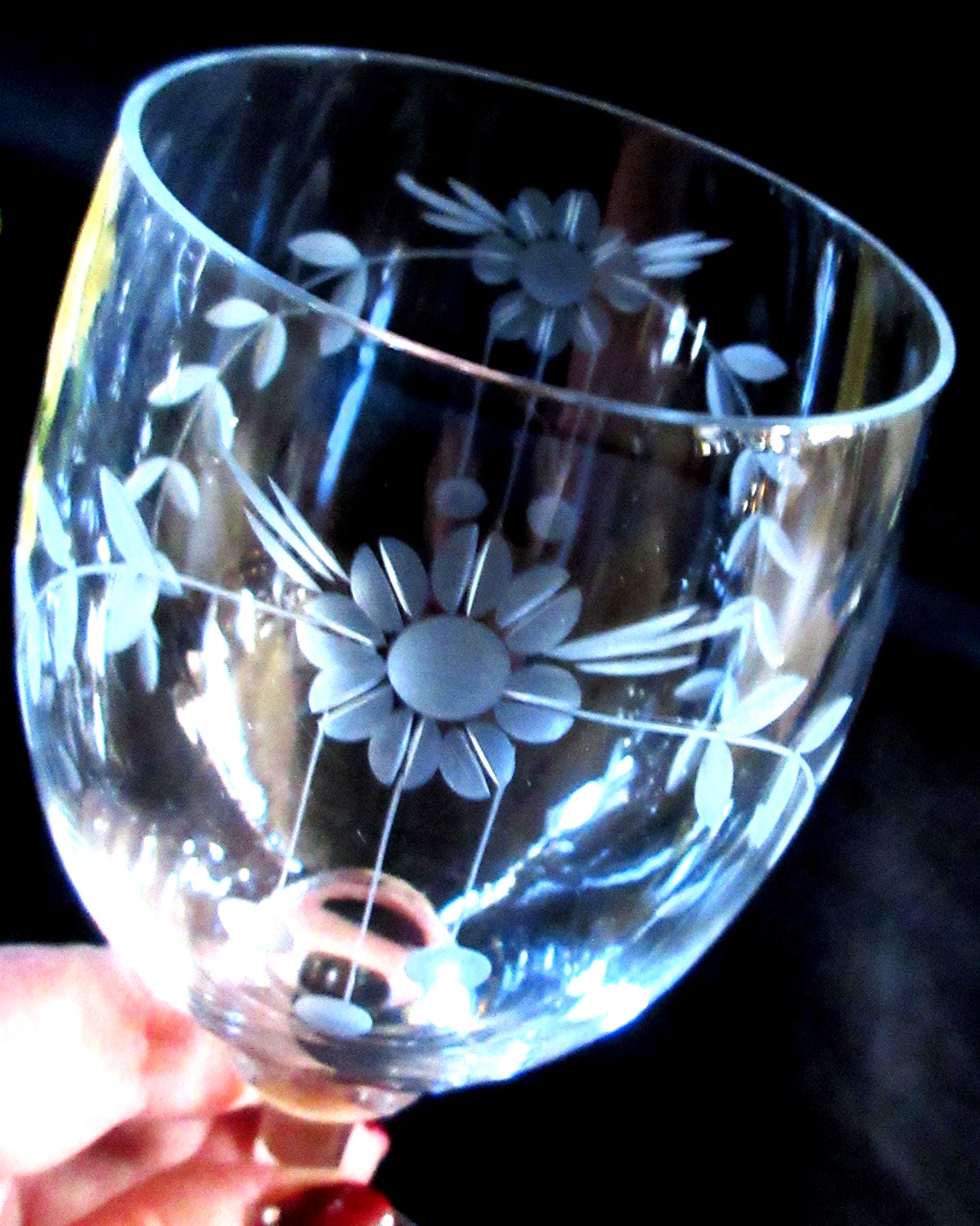 ヴィンテージクリスタルワイングラス（4個セット）：手吹き