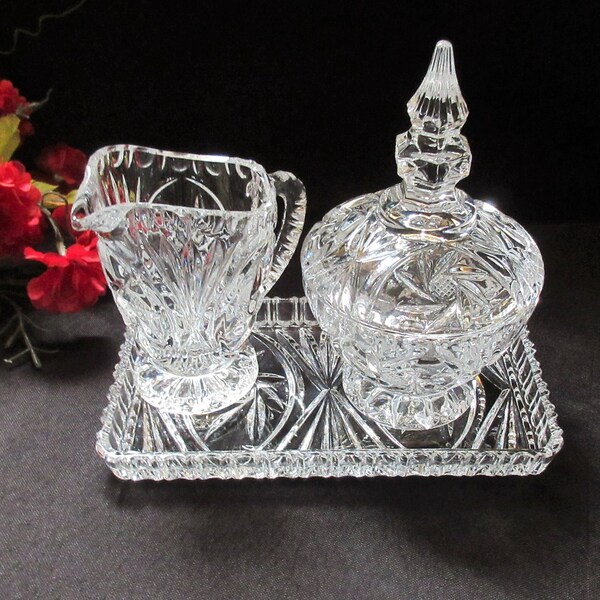 EXQUISITE CRYSTAL COFFEE Set, 4 Piece, Creamer, Sugar Bowl, Tray, Elegent, Germany,  Victorian, Formal Table Servers, Vintage Elegance.