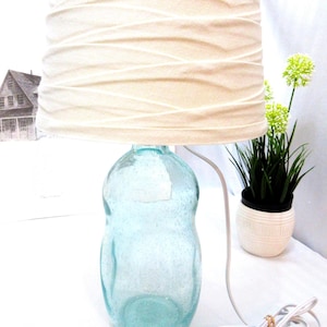 Bubble Table Lamp: Light Blue Glass Base, Linen Shade, 17.5"