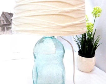 Bubble Table Lamp: Light Blue Glass Base, Linen Shade, 17.5"