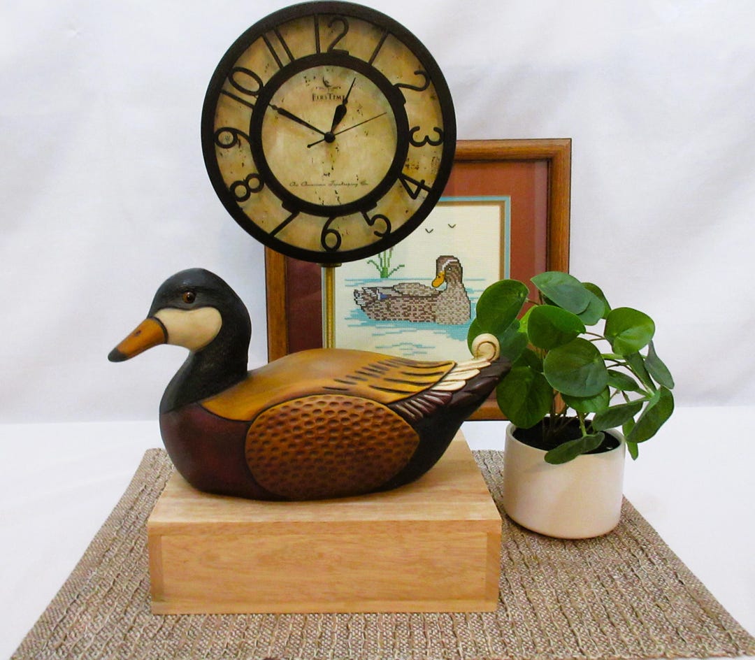 Handmade Duck Clock, Wood Decoy, 17