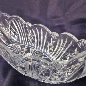 GORGEOUS CANDY DISH, Fifth Avenue, 12"  Canoe Shape, Deep Cut, Etched, Scalloped , Mid Century, 1960's, Sparkly, Vintage, Lovely Gift.