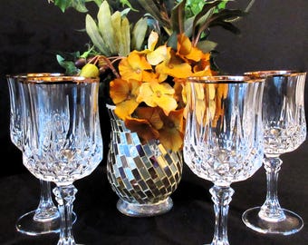 Cristal D' Arques Longchamp Wine Glasses, Gold Edge,  Durand, 7",