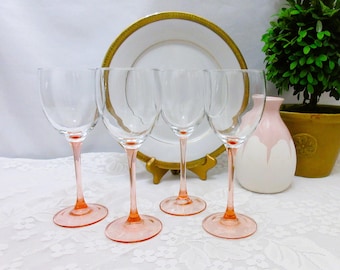 Luminarc Crystal Pink Stemmed Wine Glasses, France, 8"  Set if 4