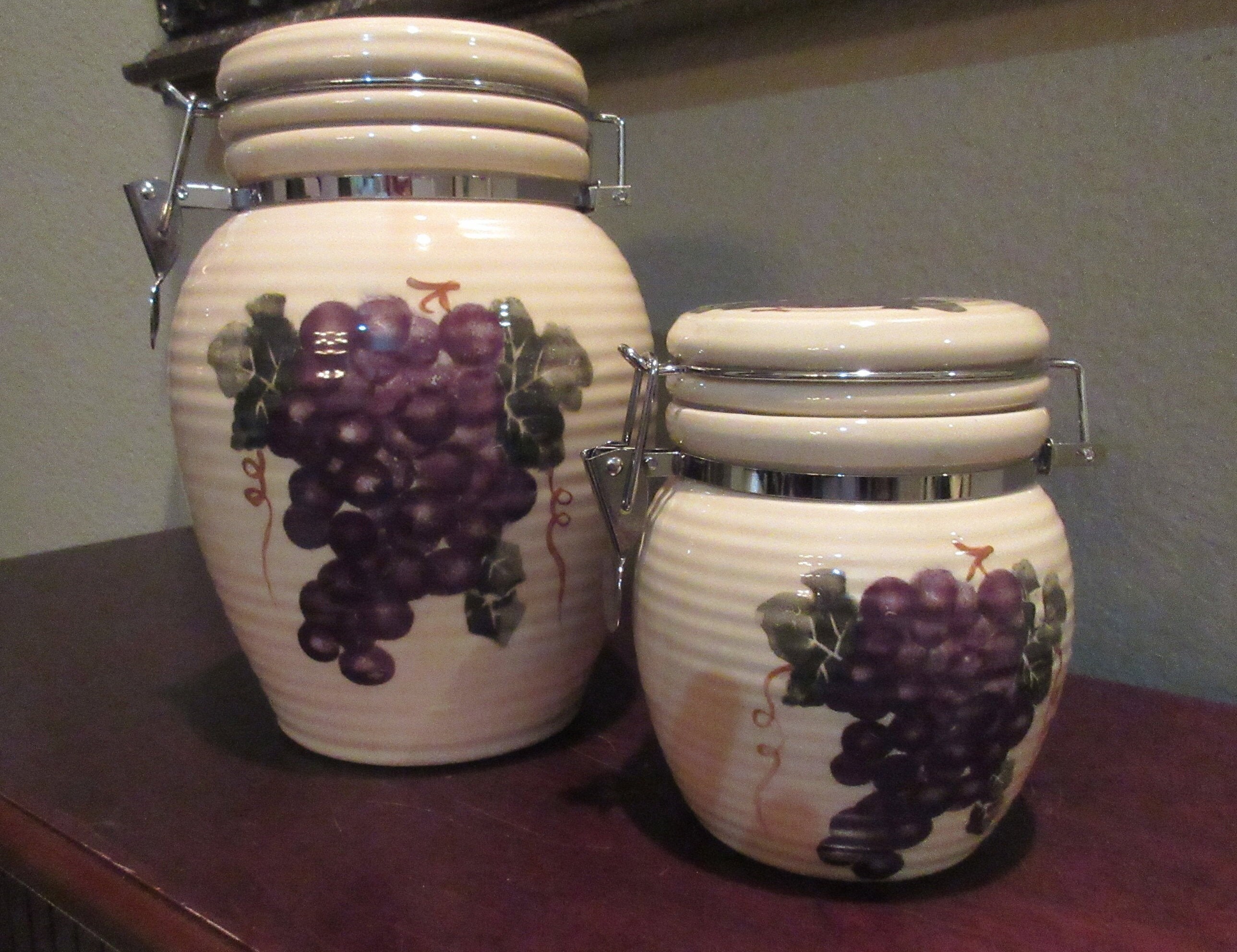CANISTER SET 2 Purple Grapes Ceramic Handmade Cream | Etsy