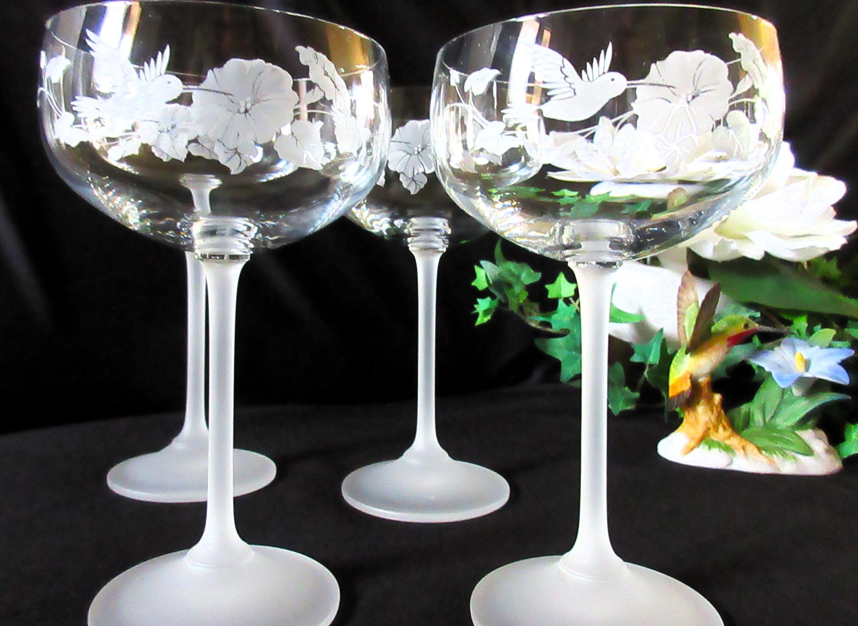 Vintage Avon Champagne Coupes: Frosted Crystal Hummingbird Glasses, Set ...