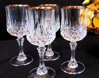 Cristal D' Arques Longchamp Wine Glasses, Gold Edge,  Durand, 7",