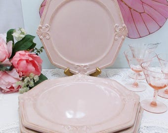 Vintage JC Penney Ceramic Pink Dinner Plates, 12",  Set of 4