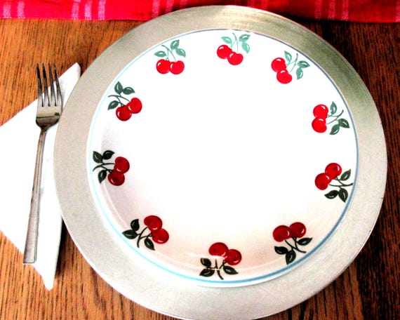 Cherry Orchard Ceramic Plates - Set of 4 - Farmhouse Kitchen Decor