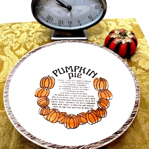 VINTAGE PIE PLATE,  11", Pumpkin Pie Recipe on Base, Oven Proof, 1980's, Nostalgic, Deep Dish, Bakeware, Lovely Gift.