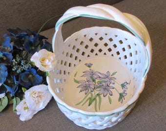 Handmade Ceramic Basket: Portugal, Floral Centerpiece, Farmhouse Decor, 10"