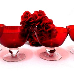 Platos de postre rojos soplados a mano de estilo vintage, juego de 4 - Estilo moderno de mediados de siglo, 12 cm (4,75 pulgadas)