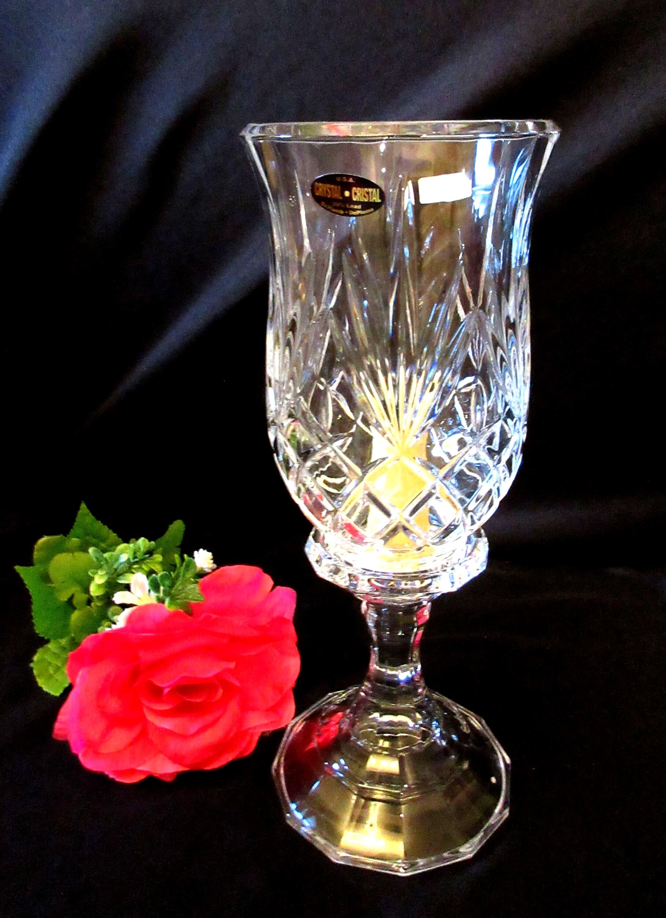 St George Lead Crystal Candle Holder: Pineapple Cut Pedestal, 11 1
