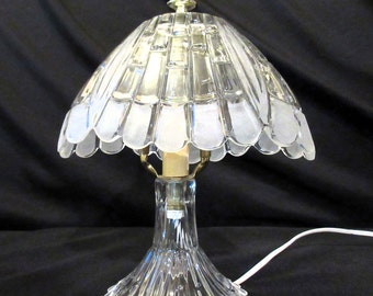 CRYSTAL TABLE LAMP, 12", Vintage, Art Deco, Boudoir, Rectangle Cut Shade, Flared Base, Frosted, Elegant, Very Sparkly, Lovely Gift.