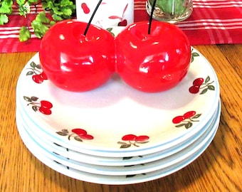 チェリーオーチャード セラミックプレート - 4枚セット - ファームハウスキッチンデコレーション、10.5インチ