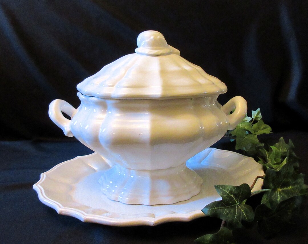 SOUP TUREEN SET, 4 Pc, Glossy White, Ironstone, Classic Server, Mid