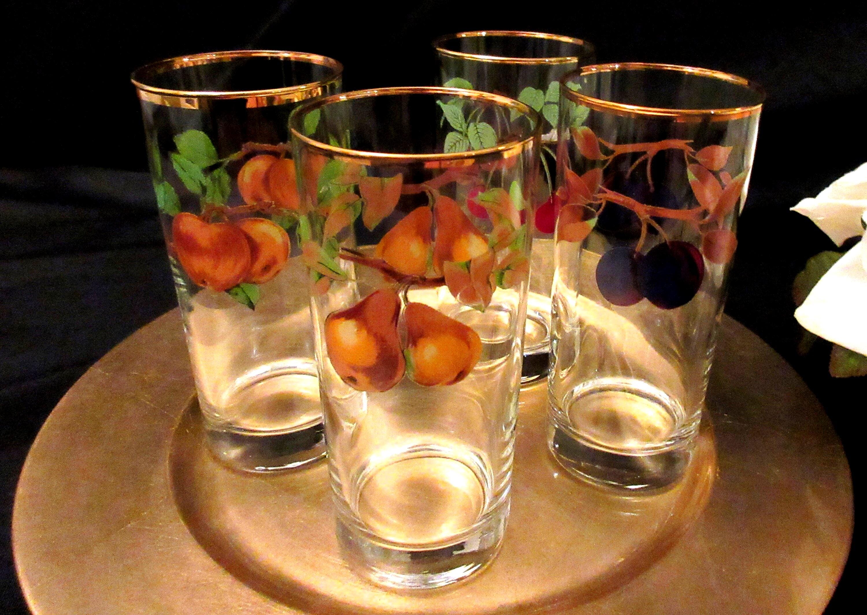 Royal Worcester Glasses, 6 1/4",  Evesham Gold, Fruits, Collectible, Set of 4.