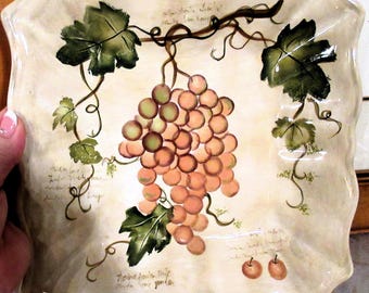 Hand Painted Grape Ceramic Plate: Tuscan Farmhouse Decor, 10"