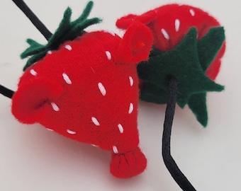 Strawberry Mice (3 Pack) Felt Organic Cat Nip Toys Handsewn