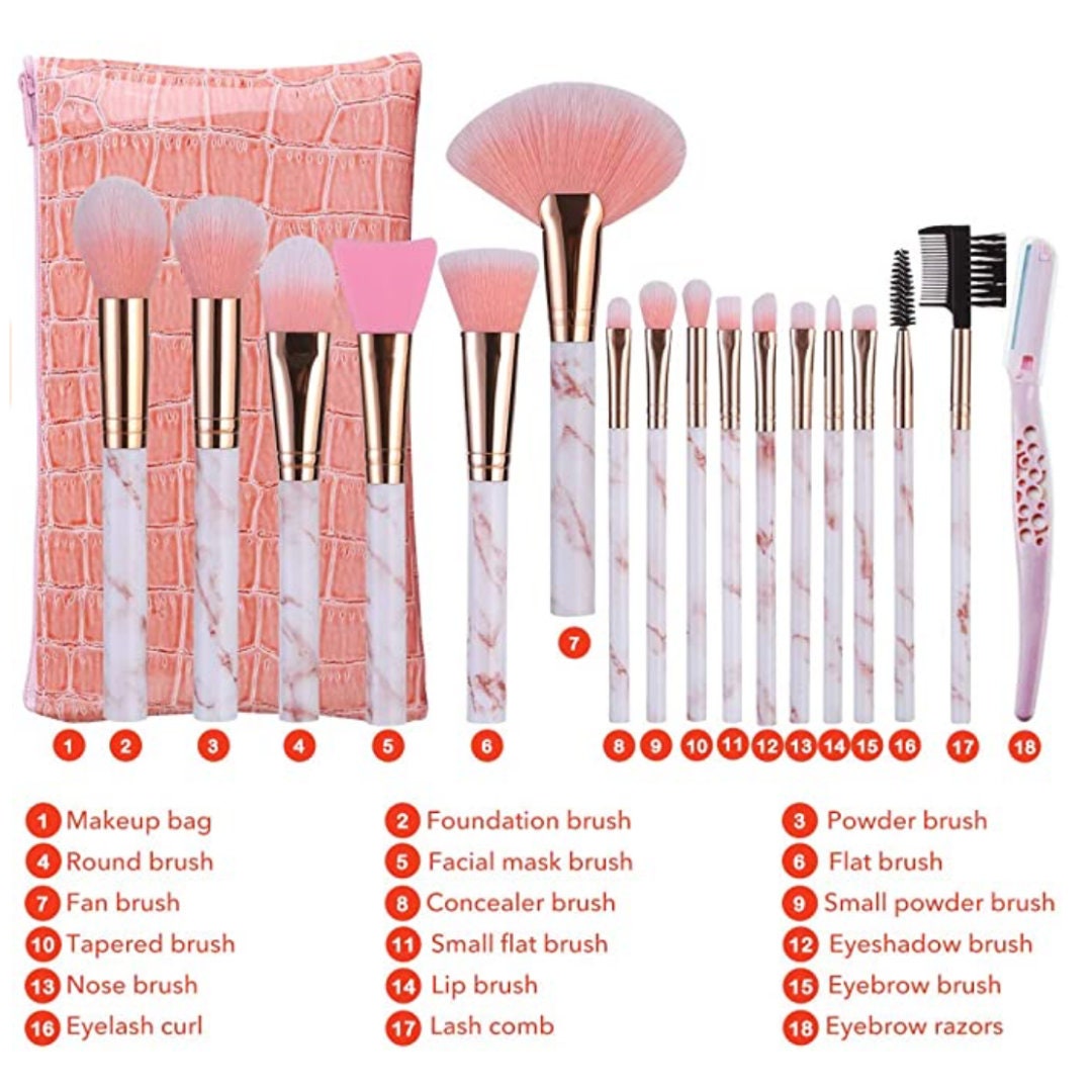 Personalised Pink Leather Cosmetic Bag With 16pcs Marble Professional