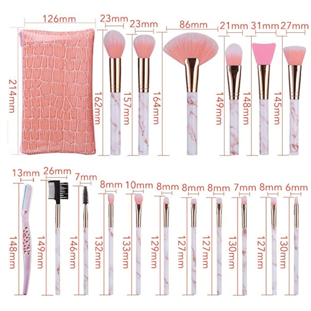 Personalised Pink Leather Cosmetic Bag With 16pcs Marble Professional