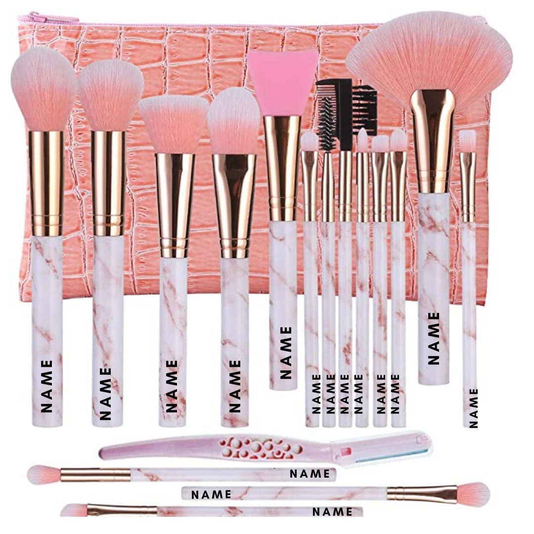 Personalised Pink Leather Cosmetic Bag With 16pcs Marble Professional